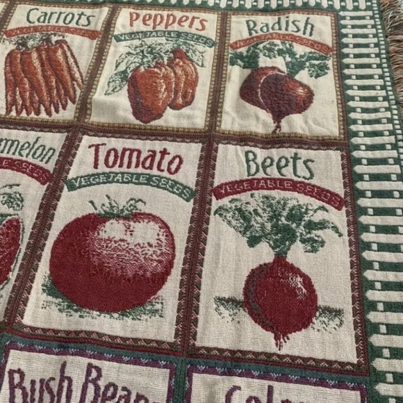 Vegetable Seeds Veggie Fringed Throw Blanket Tapestry Garden 66" x 46" Farmhouse - Picture 4 of 6